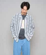 KHBFD11079 a.v.v MEN(アー・ヴェ・ヴェ) 【洗濯機で洗える】透かしストライプ ワイドシルエットシャツ ライトブルー