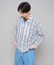 KHBFD11079 a.v.v MEN(アー・ヴェ・ヴェ) 【洗濯機で洗える】透かしストライプ ワイドシルエットシャツ ライトブルー