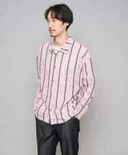 KHBFD11079 a.v.v MEN(アー・ヴェ・ヴェ) 【洗濯機で洗える】透かしストライプ ワイドシルエットシャツ ライトブルー