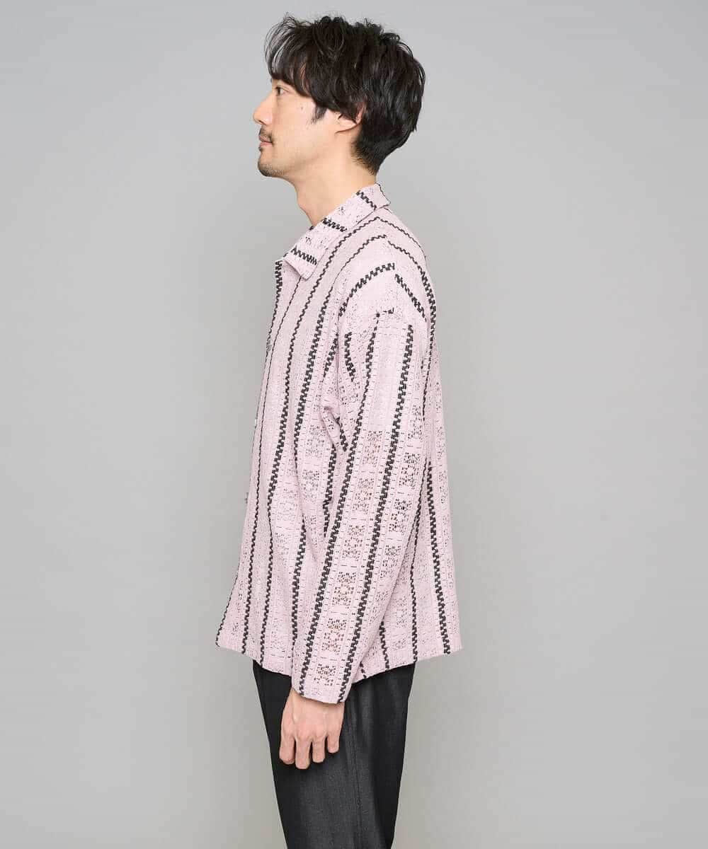 KHBFD11079 a.v.v MEN(アー・ヴェ・ヴェ) 【洗濯機で洗える】透かしストライプ ワイドシルエットシャツ ライトブルー