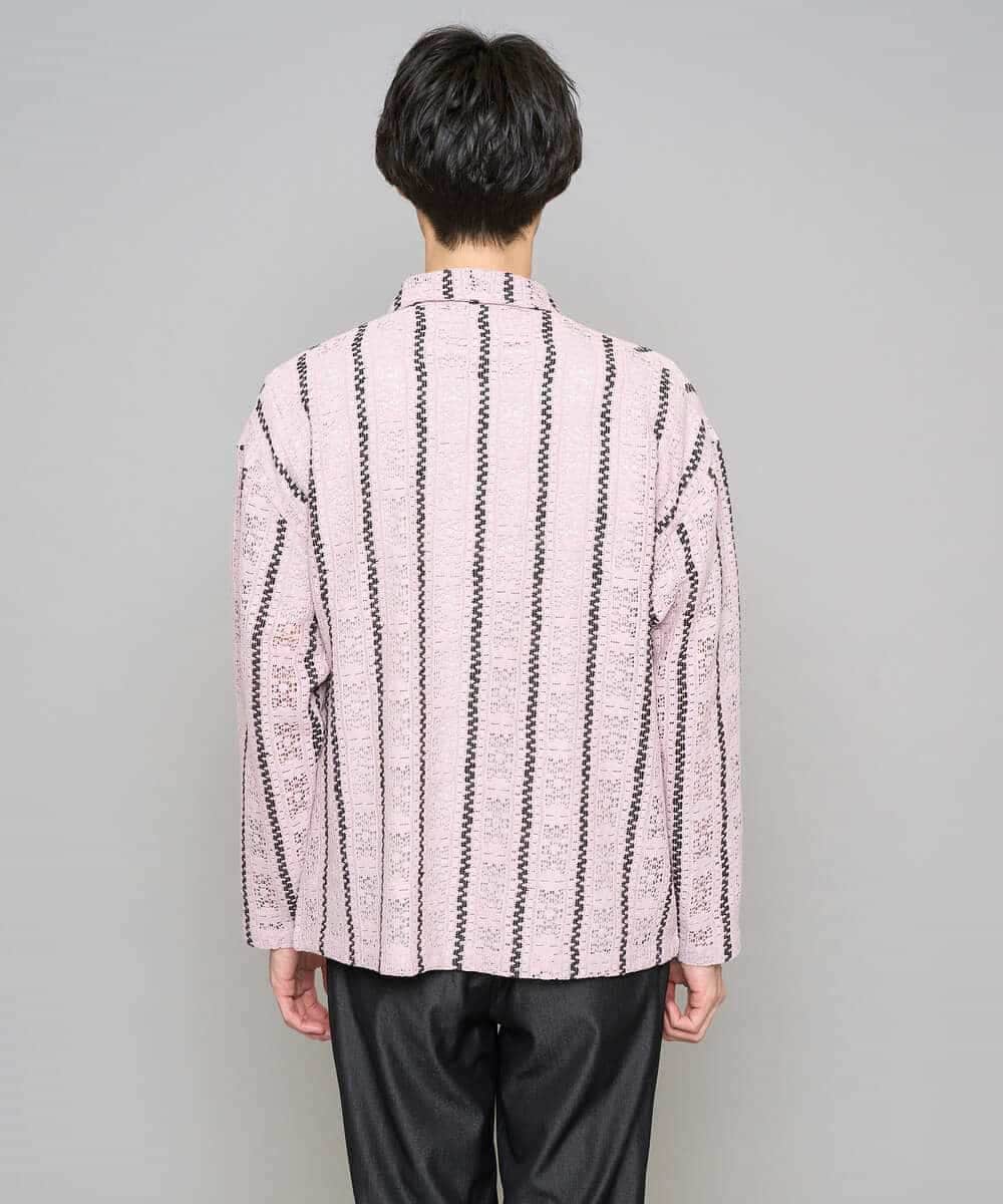 KHBFD11079 a.v.v MEN(アー・ヴェ・ヴェ) 【洗濯機で洗える】透かしストライプ ワイドシルエットシャツ ライトブルー