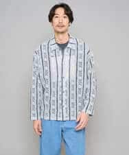 KHBFD11079 a.v.v MEN(アー・ヴェ・ヴェ) 【洗濯機で洗える】透かしストライプ ワイドシルエットシャツ ライトブルー