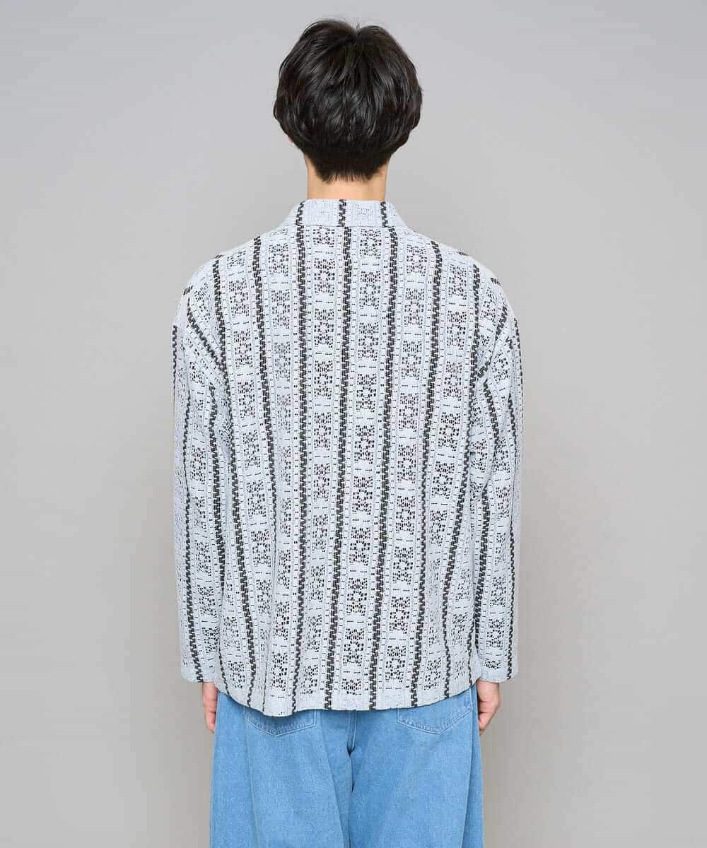 KHBFD11079 a.v.v MEN(アー・ヴェ・ヴェ) 【洗濯機で洗える】透かしストライプ ワイドシルエットシャツ ライトブルー