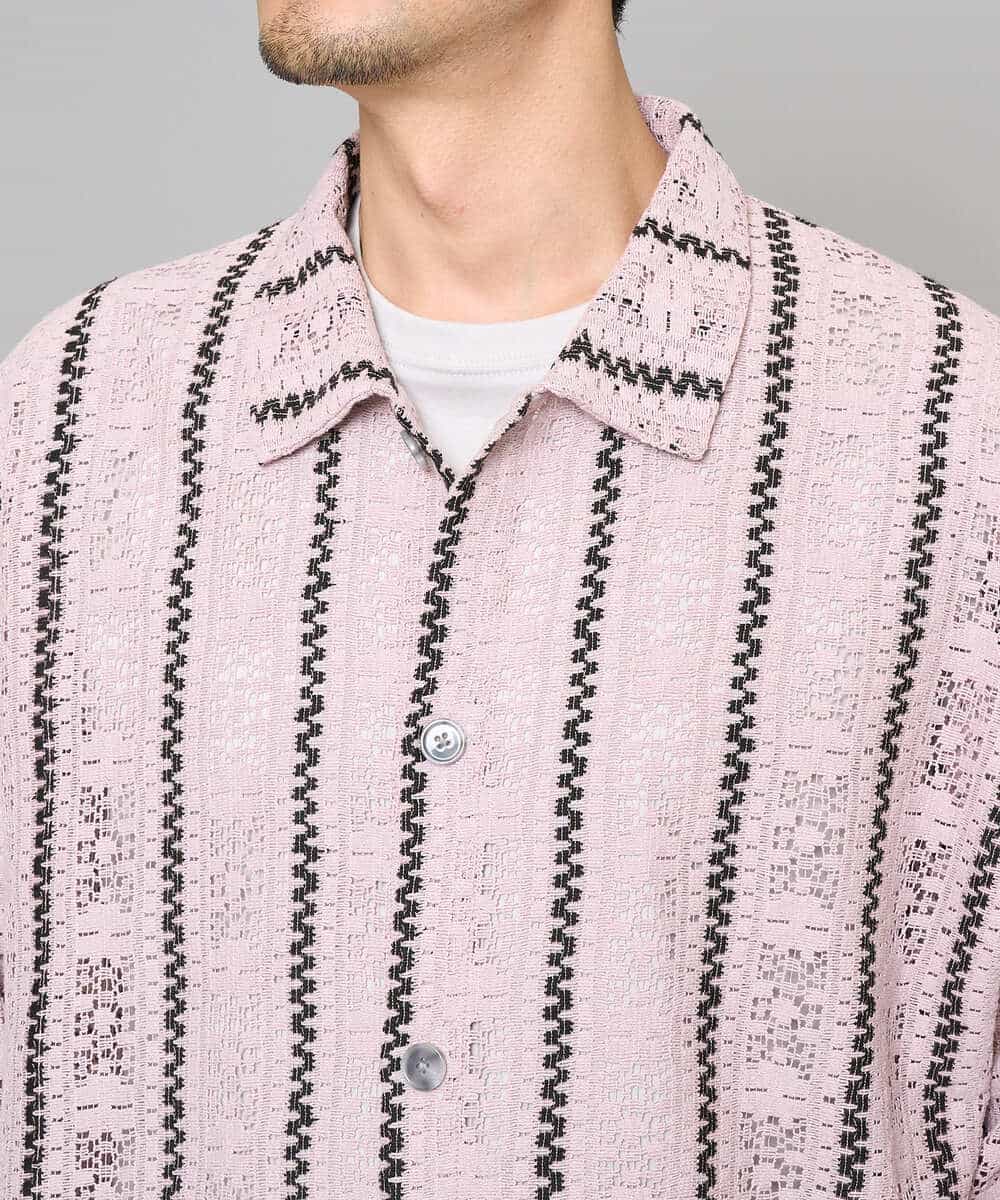 KHBFD11079 a.v.v MEN(アー・ヴェ・ヴェ) 【洗濯機で洗える】透かしストライプ ワイドシルエットシャツ ライトブルー