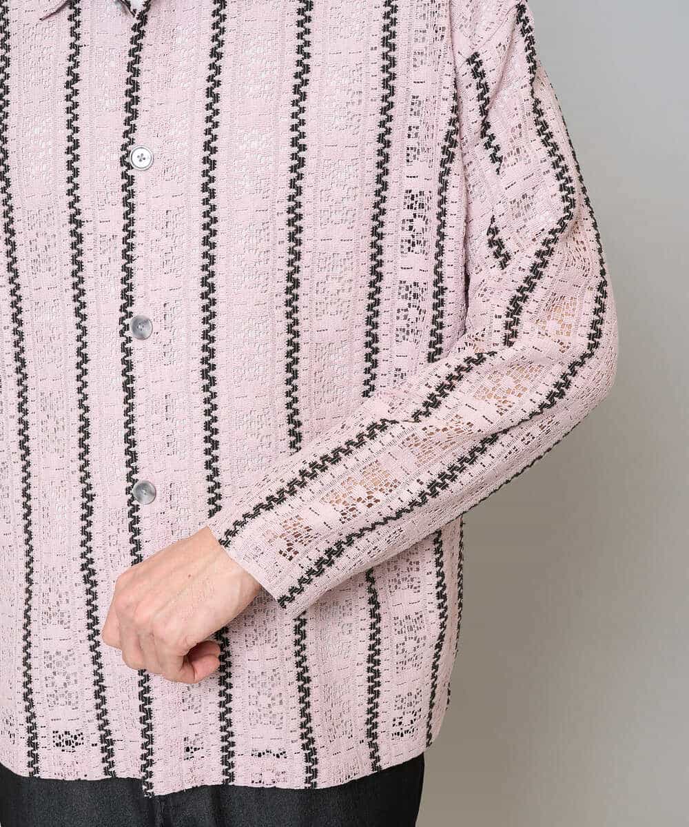 KHBFD11079 a.v.v MEN(アー・ヴェ・ヴェ) 【洗濯機で洗える】透かしストライプ ワイドシルエットシャツ ライトブルー