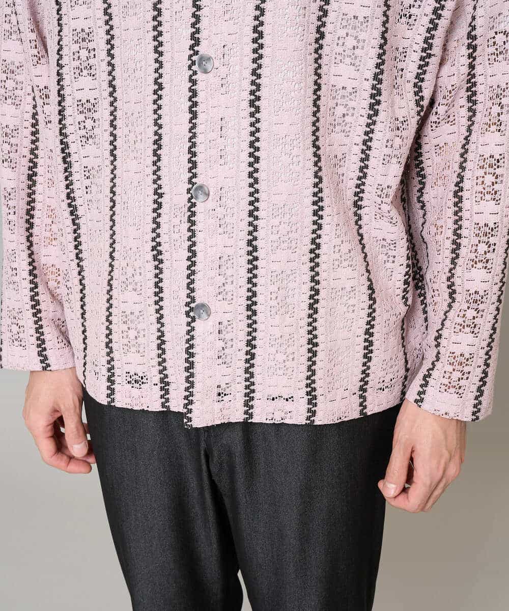 KHBFD11079 a.v.v MEN(アー・ヴェ・ヴェ) 【洗濯機で洗える】透かしストライプ ワイドシルエットシャツ ライトブルー