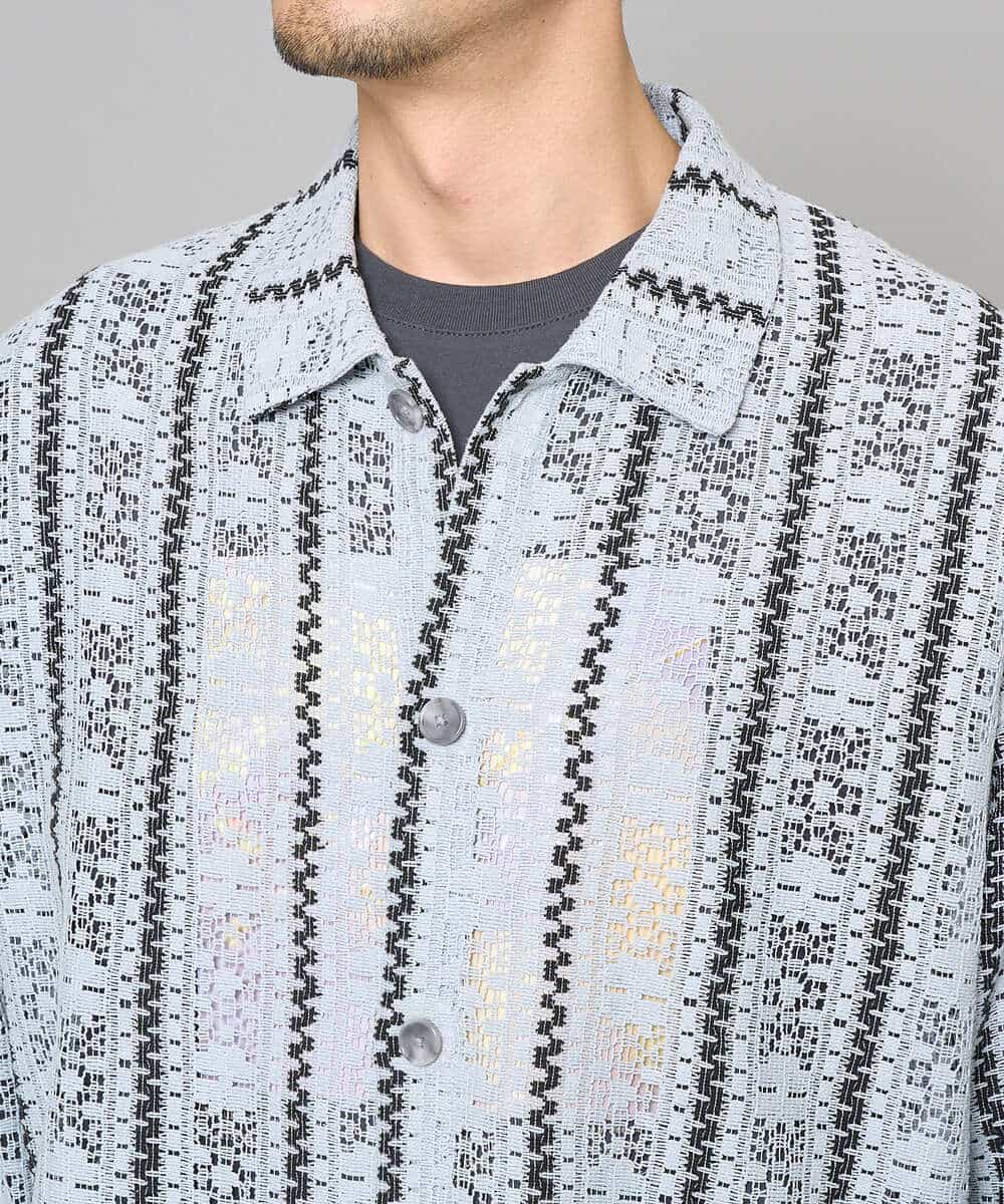 KHBFD11079 a.v.v MEN(アー・ヴェ・ヴェ) 【洗濯機で洗える】透かしストライプ ワイドシルエットシャツ ライトブルー