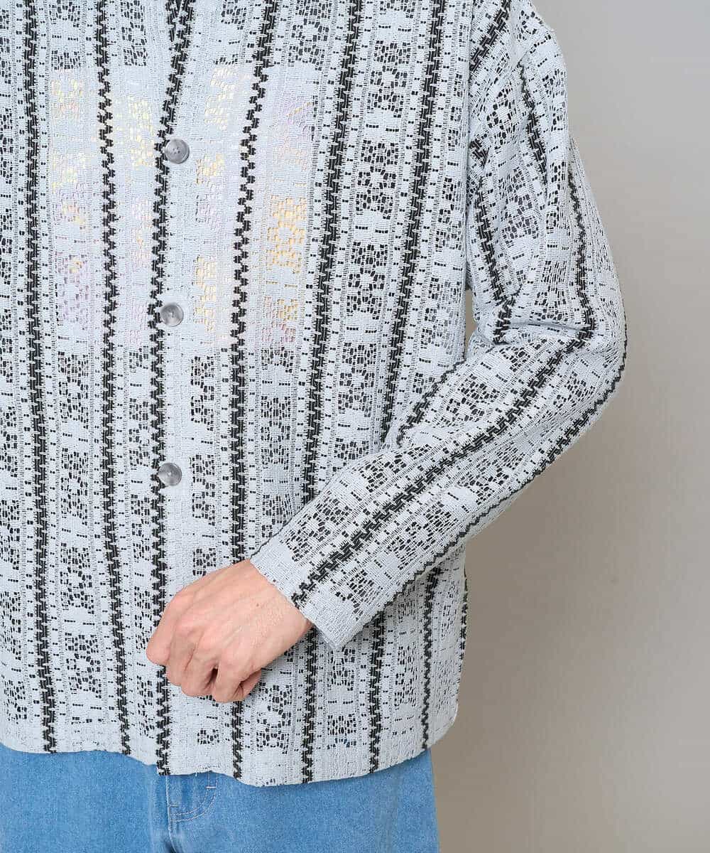 KHBFD11079 a.v.v MEN(アー・ヴェ・ヴェ) 【洗濯機で洗える】透かしストライプ ワイドシルエットシャツ ライトブルー