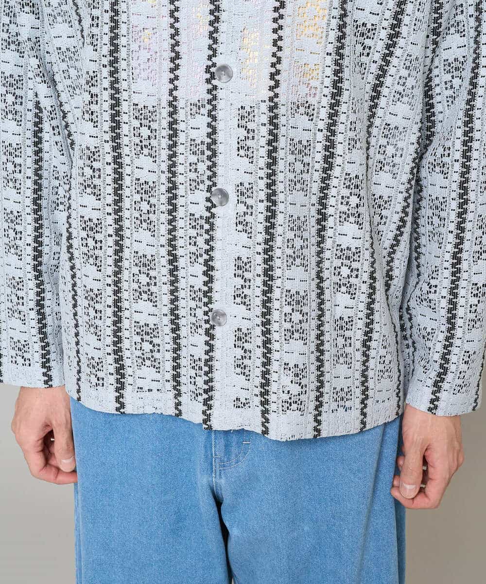 KHBFD11079 a.v.v MEN(アー・ヴェ・ヴェ) 【洗濯機で洗える】透かしストライプ ワイドシルエットシャツ ライトブルー