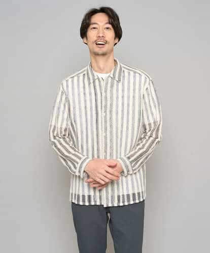 KHBFD12079 a.v.v MEN 春のお洒落羽織【洗濯機で洗える】レースストライプワイドシルエットシャツ