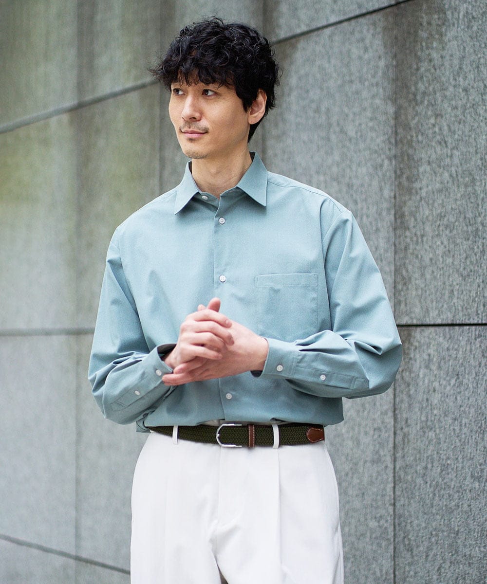 KHBFD17054 a.v.v MEN(アー・ヴェ・ヴェ) 【イージーケア/洗濯機で洗える/速乾/毛玉になりにくい/ストレッチ】リライトワイドシルエットシャツ グリーン