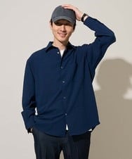 KHBFD17054 a.v.v MEN(アー・ヴェ・ヴェ) 【イージーケア/洗濯機で洗える/速乾/毛玉になりにくい/ストレッチ】リライトワイドシルエットシャツ ネイビー