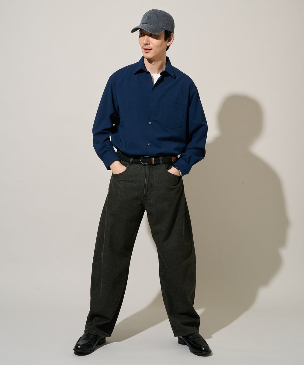 KHBFD17054 a.v.v MEN(アー・ヴェ・ヴェ) 【イージーケア/洗濯機で洗える/速乾/毛玉になりにくい/ストレッチ】リライトワイドシルエットシャツ ダークグレー