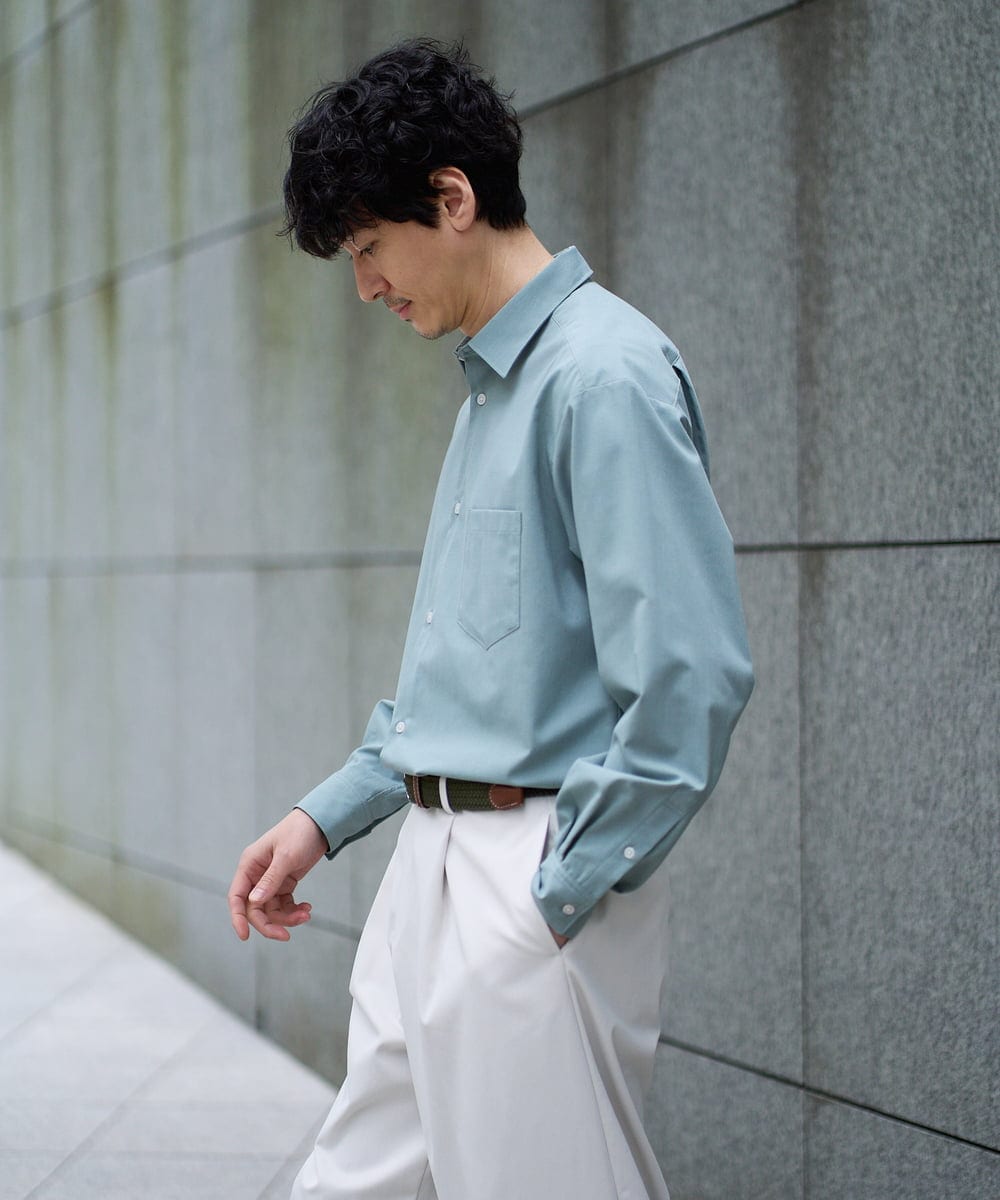 KHBFD17054 a.v.v MEN(アー・ヴェ・ヴェ) 【イージーケア/洗濯機で洗える/速乾/毛玉になりにくい/ストレッチ】リライトワイドシルエットシャツ ダークグレー