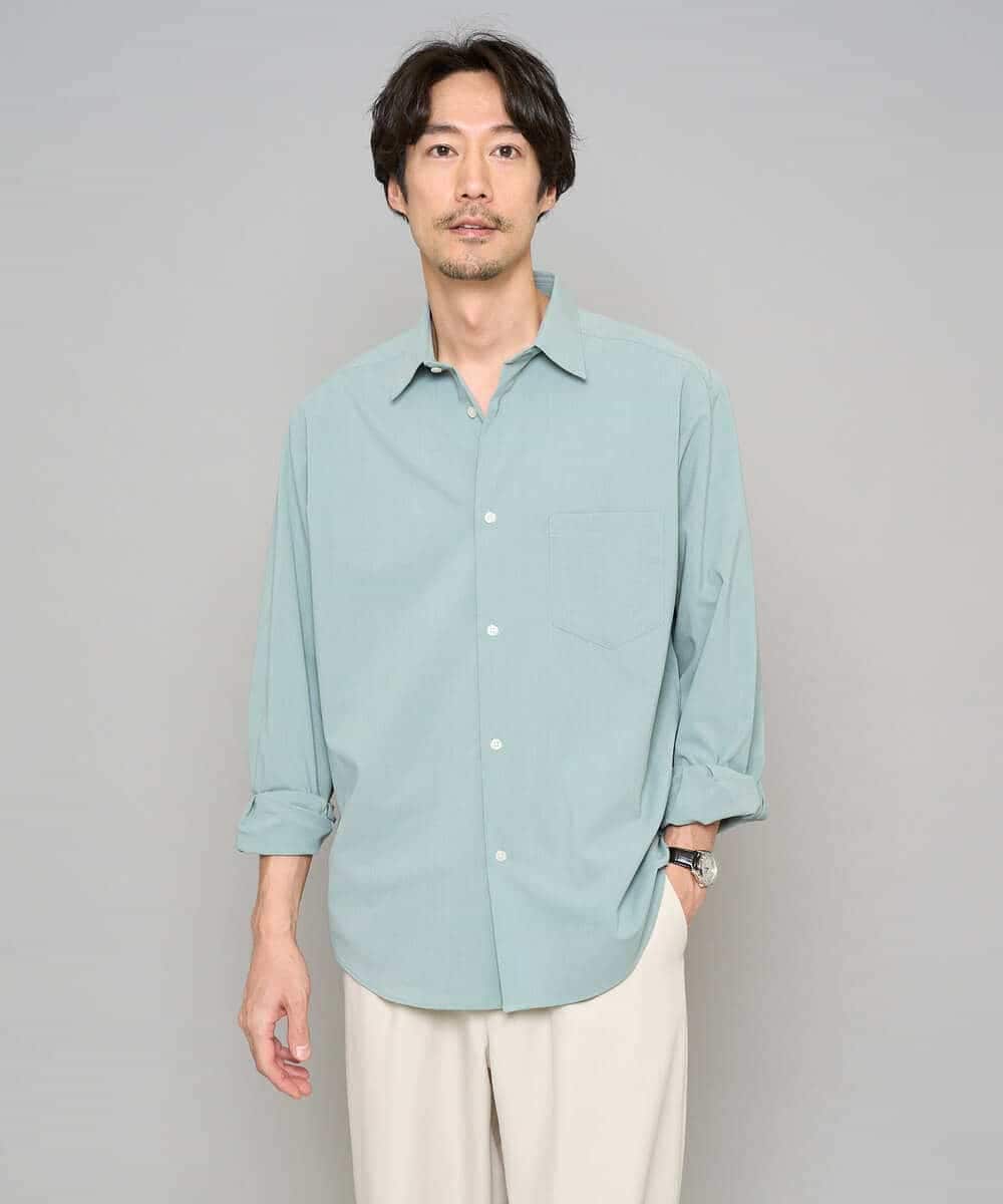 KHBFD17054 a.v.v MEN(アー・ヴェ・ヴェ) 【イージーケア/洗濯機で洗える/速乾/毛玉になりにくい/ストレッチ】リライトワイドシルエットシャツ グリーン