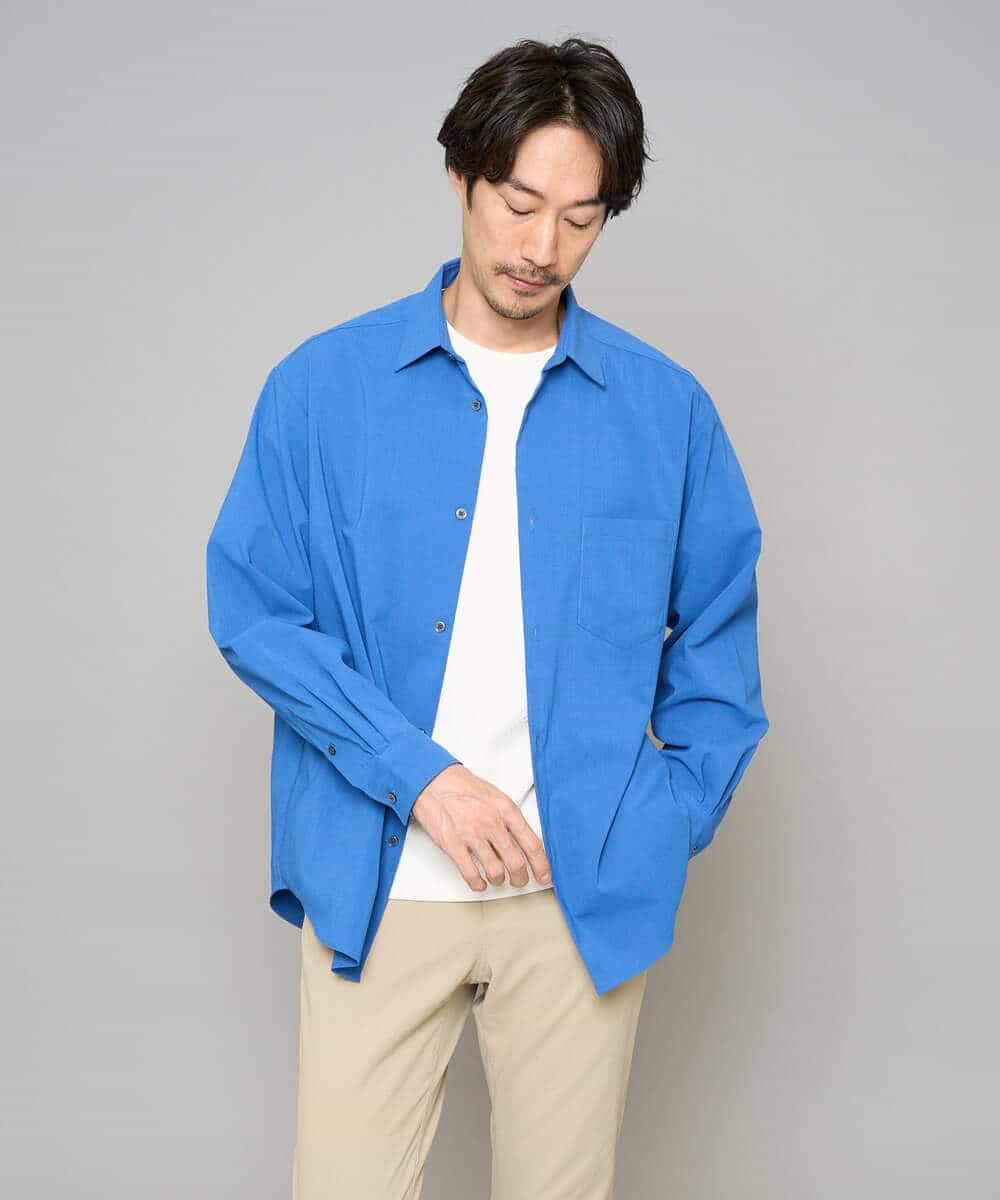 KHBFD17054 a.v.v MEN(アー・ヴェ・ヴェ) 【イージーケア/洗濯機で洗える/速乾/毛玉になりにくい/ストレッチ】リライトワイドシルエットシャツ ブルー