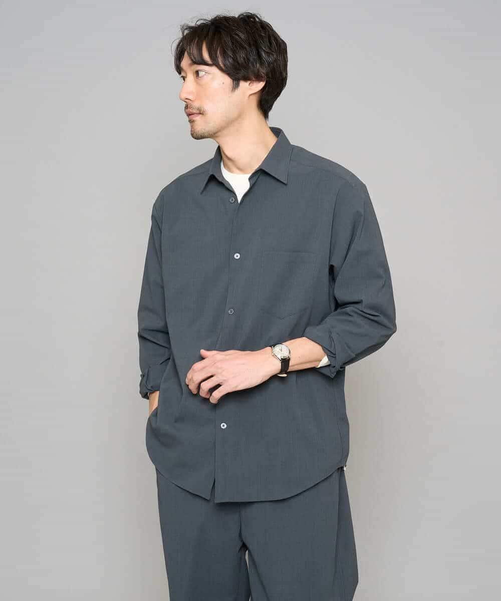 KHBFD17054 a.v.v MEN(アー・ヴェ・ヴェ) 【イージーケア/洗濯機で洗える/速乾/毛玉になりにくい/ストレッチ】リライトワイドシルエットシャツ ダークグレー