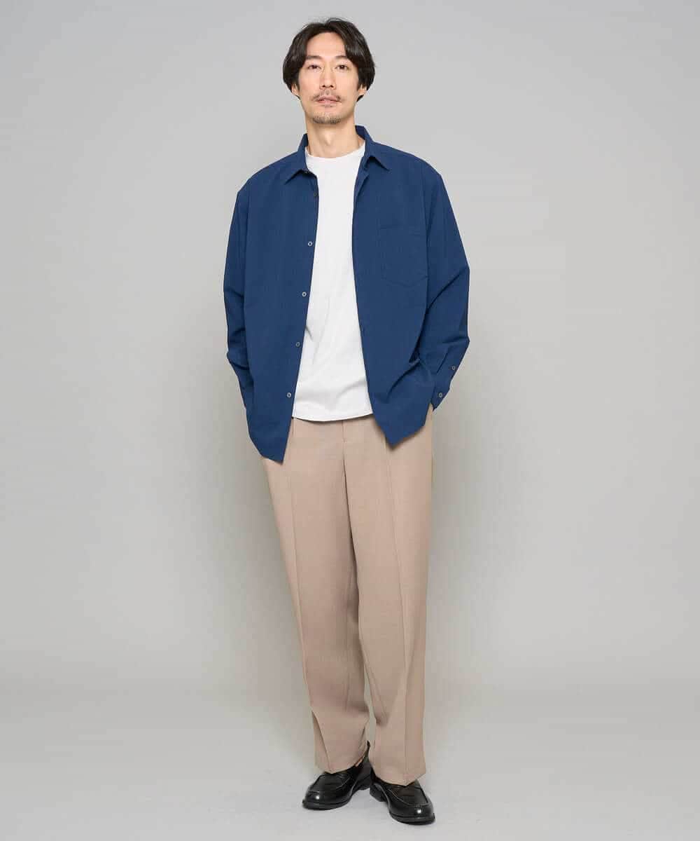 KHBFD17054 a.v.v MEN(アー・ヴェ・ヴェ) 【イージーケア/洗濯機で洗える/速乾/毛玉になりにくい/ストレッチ】リライトワイドシルエットシャツ ダークグレー