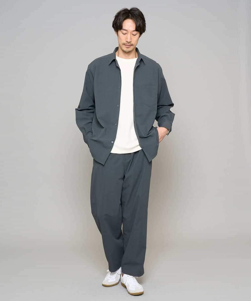 KHBFD17054 a.v.v MEN(アー・ヴェ・ヴェ) 【イージーケア/洗濯機で洗える/速乾/毛玉になりにくい/ストレッチ】リライトワイドシルエットシャツ ダークグレー