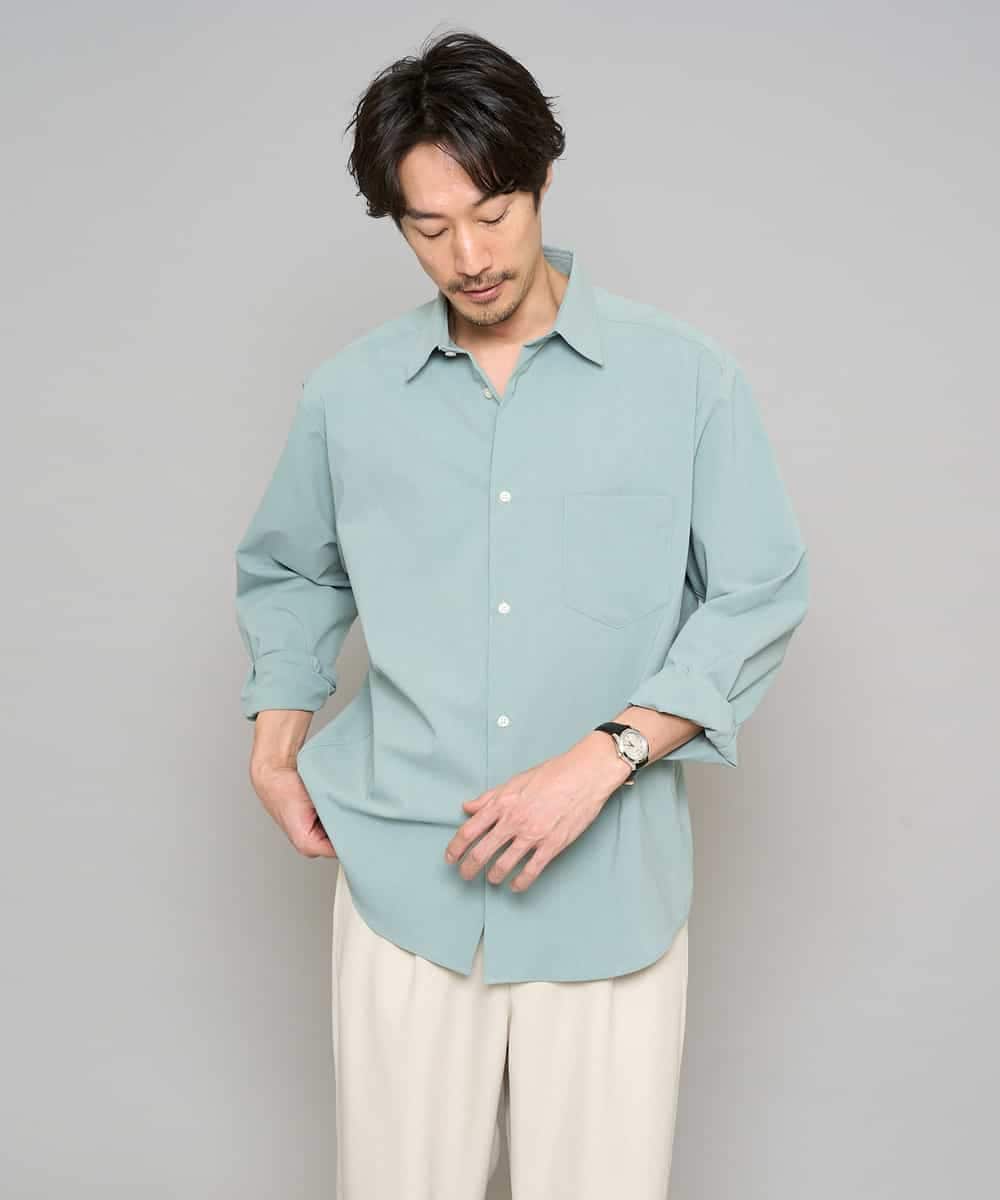 KHBFD17054 a.v.v MEN(アー・ヴェ・ヴェ) 【イージーケア/洗濯機で洗える/速乾/毛玉になりにくい/ストレッチ】リライトワイドシルエットシャツ ダークグレー