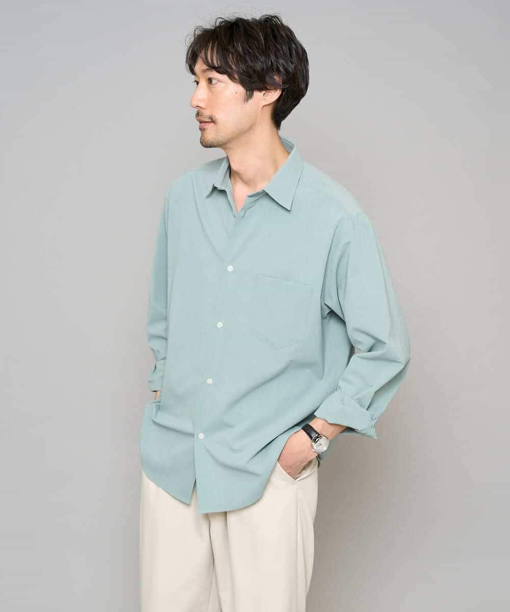 KHBFD17054 a.v.v MEN(アー・ヴェ・ヴェ) 【イージーケア/洗濯機で洗える/速乾/毛玉になりにくい/ストレッチ】リライトワイドシルエットシャツ ダークグレー