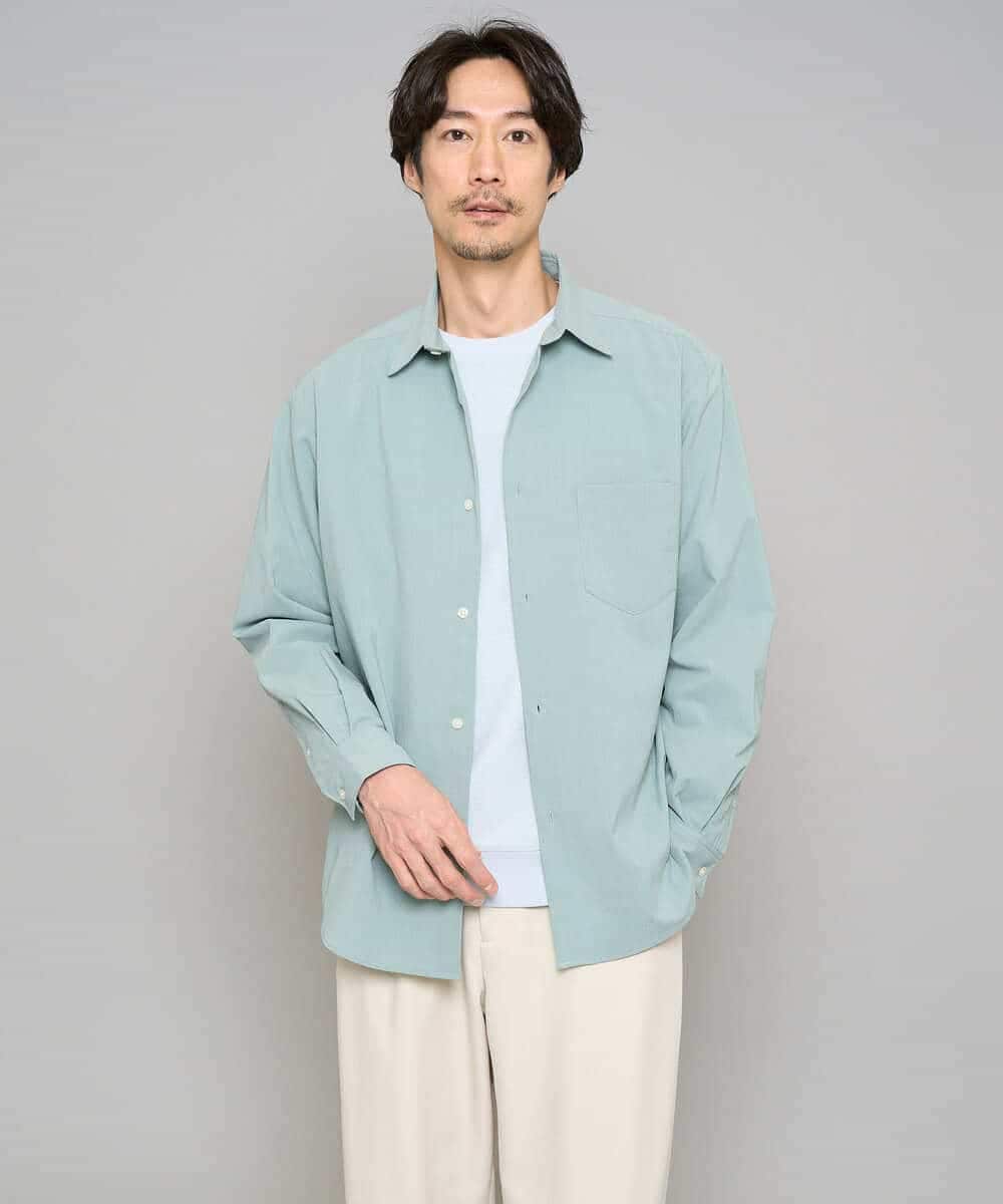 KHBFD17054 a.v.v MEN(アー・ヴェ・ヴェ) 【イージーケア/洗濯機で洗える/速乾/毛玉になりにくい/ストレッチ】リライトワイドシルエットシャツ ダークグレー