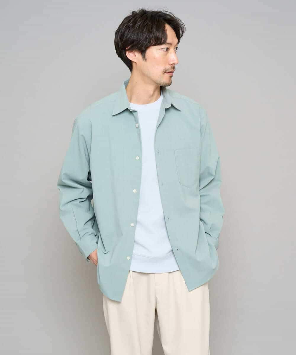 KHBFD17054 a.v.v MEN(アー・ヴェ・ヴェ) 【イージーケア/洗濯機で洗える/速乾/毛玉になりにくい/ストレッチ】リライトワイドシルエットシャツ ダークグレー