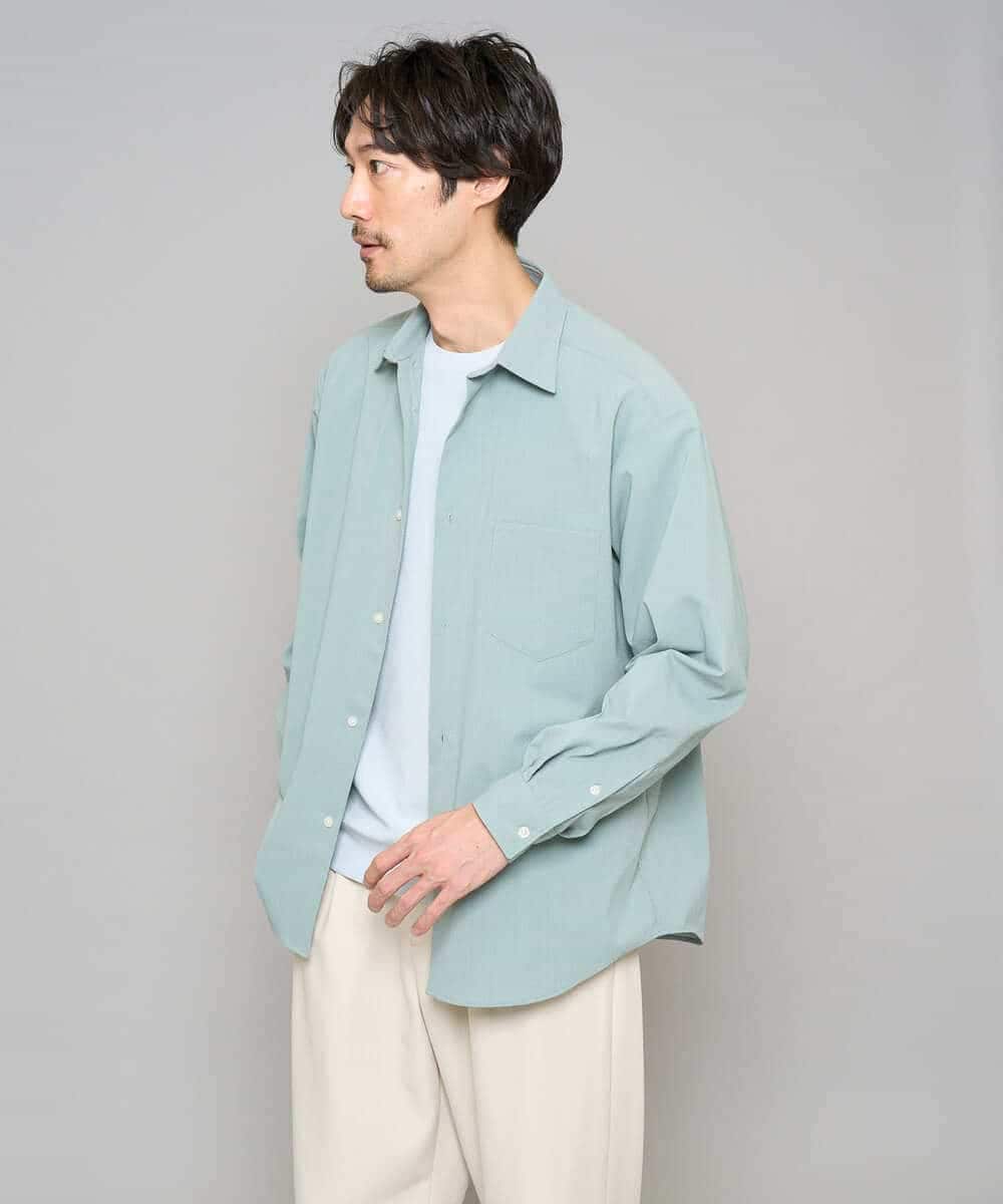 KHBFD17054 a.v.v MEN(アー・ヴェ・ヴェ) 【イージーケア/洗濯機で洗える/速乾/毛玉になりにくい/ストレッチ】リライトワイドシルエットシャツ ダークグレー