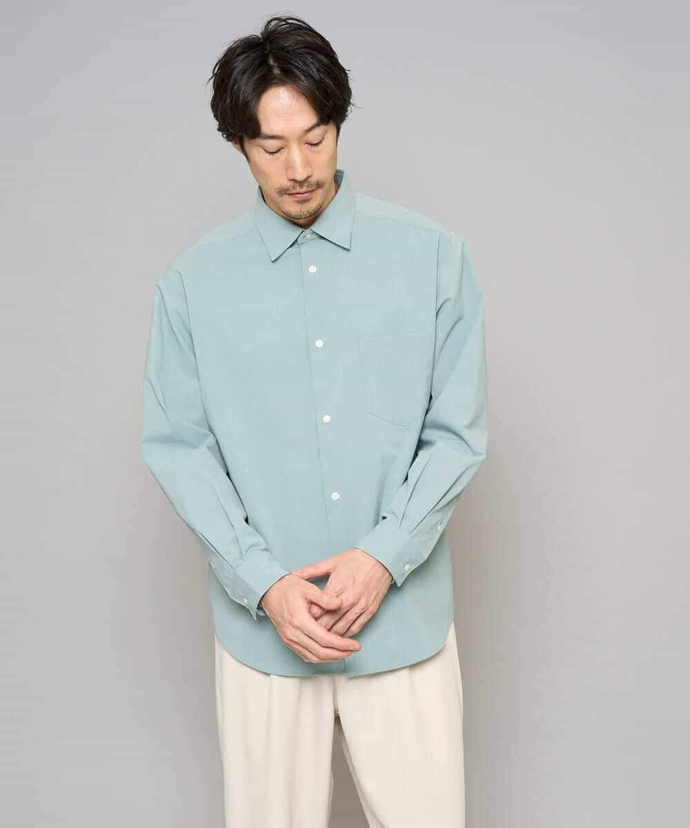 KHBFD17054 a.v.v MEN(アー・ヴェ・ヴェ) 【イージーケア/洗濯機で洗える/速乾/毛玉になりにくい/ストレッチ】リライトワイドシルエットシャツ ダークグレー