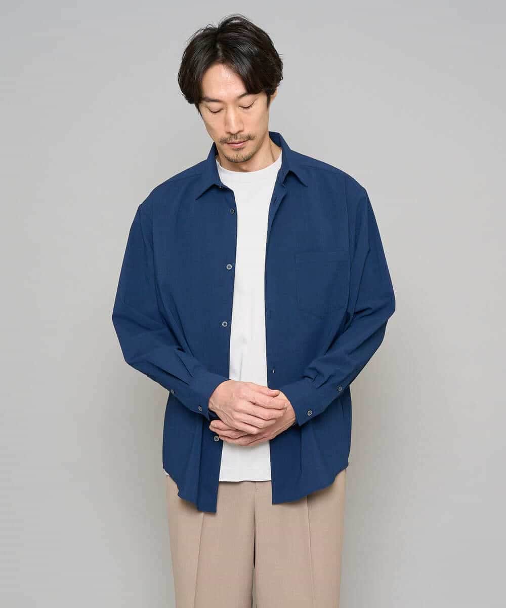 KHBFD17054 a.v.v MEN(アー・ヴェ・ヴェ) 【イージーケア/洗濯機で洗える/速乾/毛玉になりにくい/ストレッチ】リライトワイドシルエットシャツ ダークグレー