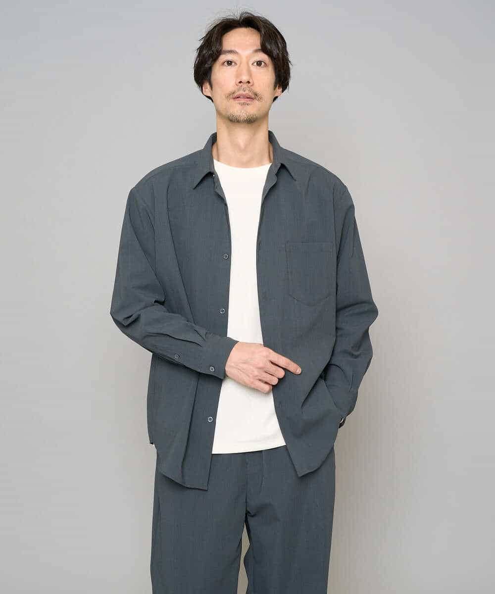 KHBFD17054 a.v.v MEN(アー・ヴェ・ヴェ) 【イージーケア/洗濯機で洗える/速乾/毛玉になりにくい/ストレッチ】リライトワイドシルエットシャツ ダークグレー