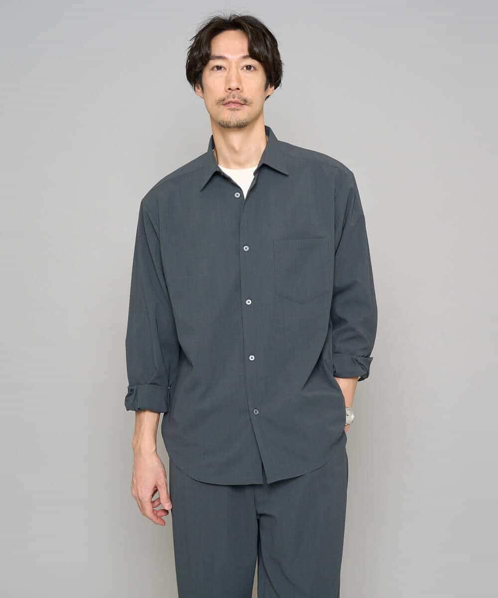 KHBFD17054 a.v.v MEN(アー・ヴェ・ヴェ) 【イージーケア/洗濯機で洗える/速乾/毛玉になりにくい/ストレッチ】リライトワイドシルエットシャツ ダークグレー