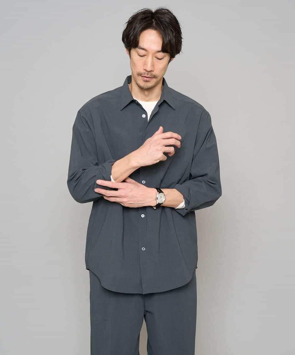 KHBFD17054 a.v.v MEN(アー・ヴェ・ヴェ) 【イージーケア/洗濯機で洗える/速乾/毛玉になりにくい/ストレッチ】リライトワイドシルエットシャツ ダークグレー