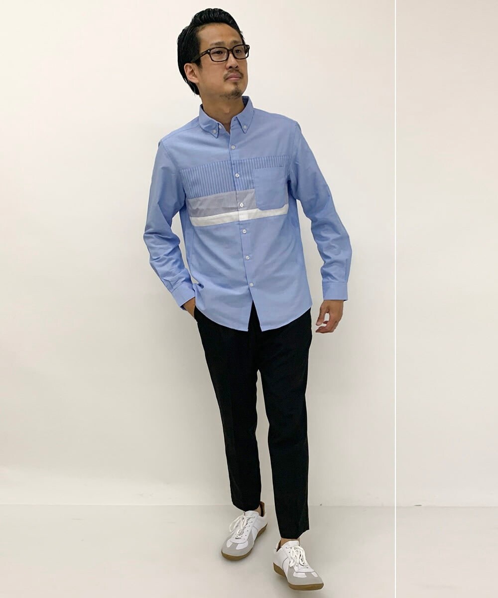 KHBFP02054 a.v.v MEN(アー・ヴェ・ヴェ) 【イージーケア/洗濯機で洗える/吸水速乾】パネル切り替えオックスシャツ ライトブルー