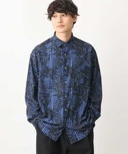 KHBFV11069 a.v.v MEN(アー・ヴェ・ヴェ) 【人気の柄シャツ】プリントワイドシルエットシャツ ネイビー（ストライプフラワ-柄）