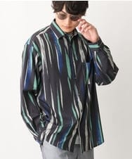 KHBFV11069 a.v.v MEN(アー・ヴェ・ヴェ) 【人気の柄シャツ】プリントワイドシルエットシャツ ネイビー（ストライプフラワ-柄）