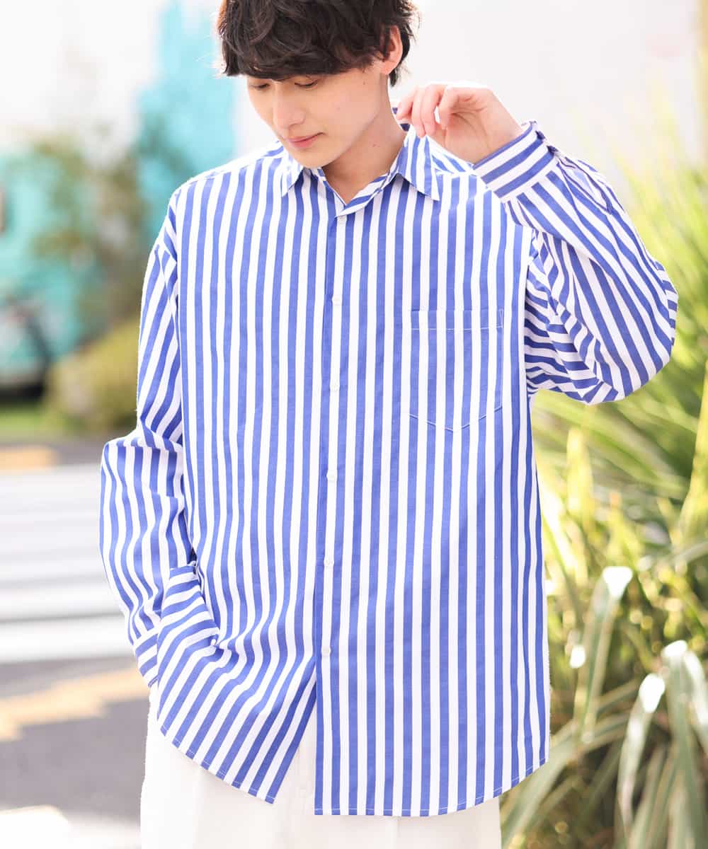 KHBFV28059 a.v.v MEN(アー・ヴェ・ヴェ) 【人気No1シャツ】ストライプオーバーサイズシャツ ブルー