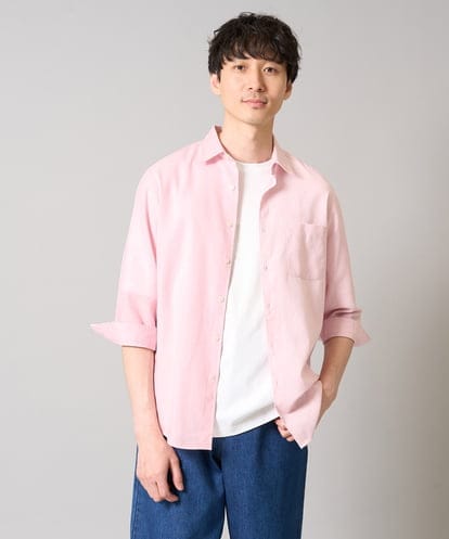 KHBGA30049 a.v.v MEN 【接触冷感/イージーケア】リネン混7分袖シャツ【洗える/ストレッチ/速乾】