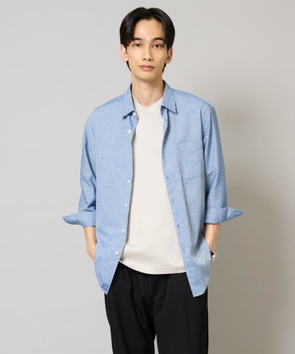 KHBGA30049 a.v.v MEN 【累計1.3万枚販売/接触冷感/イージーケア】リネン混7分袖シャツ【洗える/ストレッチ/速乾】