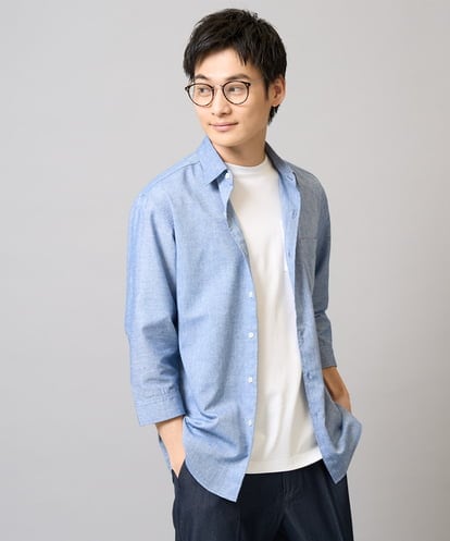 KHBGA30049 a.v.v MEN 【接触冷感/イージーケア】リネン混7分袖シャツ【洗える/ストレッチ/速乾】