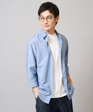 KHBGA30049 a.v.v MEN(アー・ヴェ・ヴェ) 【接触冷感/イージーケア】リネン混7分袖シャツ【洗える/ストレッチ/速乾】 ブルー