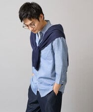 KHBGA30049 a.v.v MEN(アー・ヴェ・ヴェ) 【累計1.3万枚販売/接触冷感/イージーケア】リネン混7分袖シャツ【洗える/ストレッチ/速乾】 ブルー