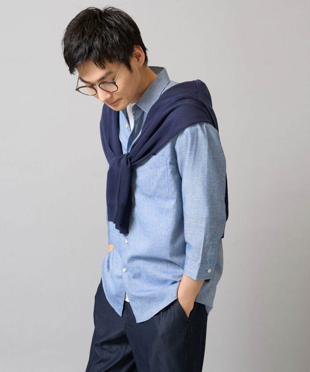 KHBGA30049 a.v.v MEN 【累計1.3万枚販売/接触冷感/イージーケア】リネン混7分袖シャツ【洗える/ストレッチ/速乾】