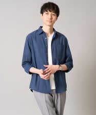 KHBGA30049 a.v.v MEN(アー・ヴェ・ヴェ) 【累計1.3万枚販売/接触冷感/イージーケア】リネン混7分袖シャツ【洗える/ストレッチ/速乾】 ネイビー