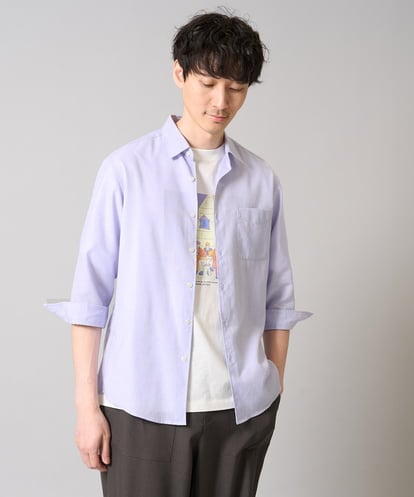 KHBGA30049 a.v.v MEN 【接触冷感/イージーケア】リネン混7分袖シャツ【洗える/ストレッチ/速乾】