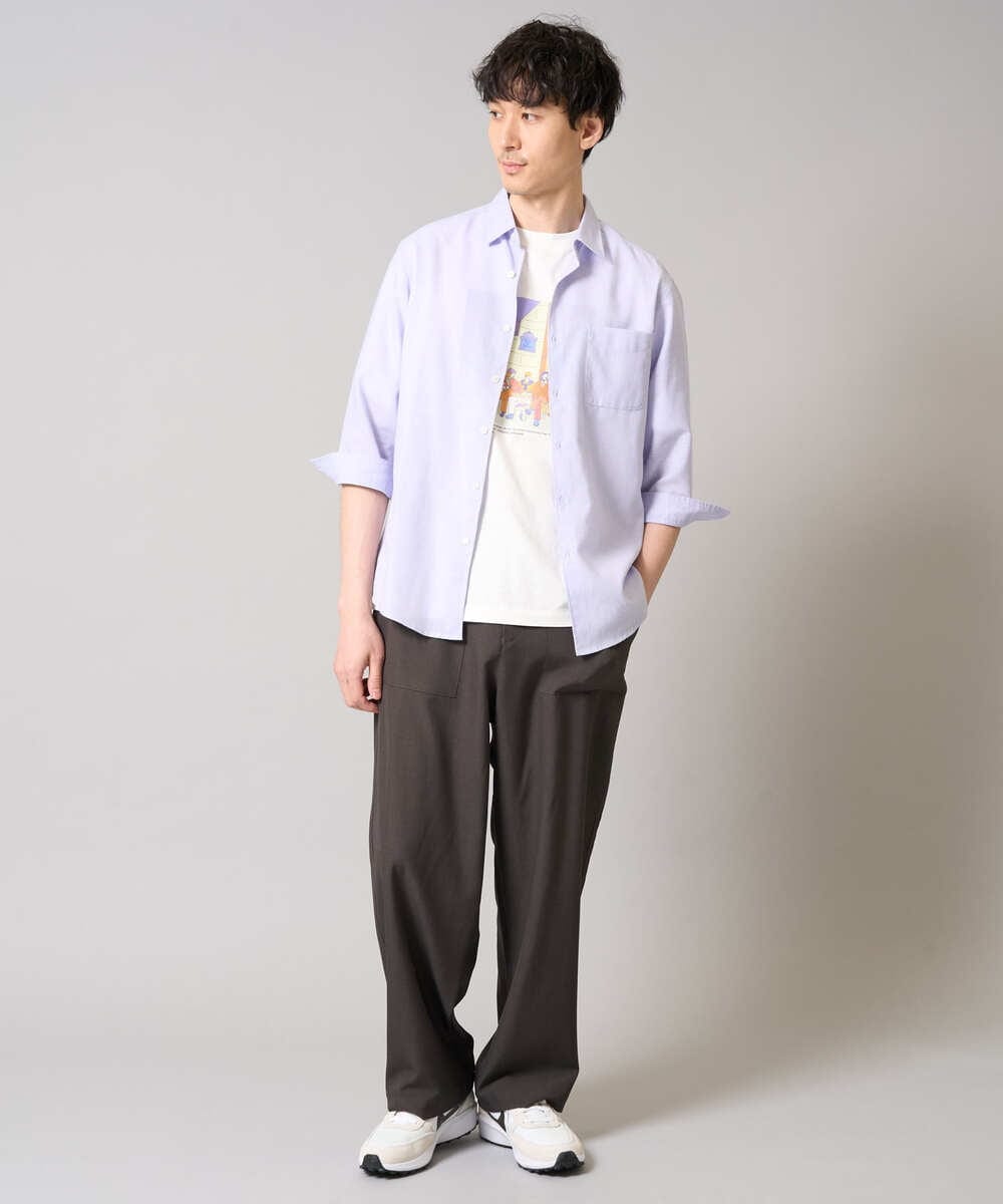 KHBGA30049 a.v.v MEN(アー・ヴェ・ヴェ) 【接触冷感/イージーケア】リネン混7分袖シャツ【洗える/ストレッチ/速乾】 ラベンダー