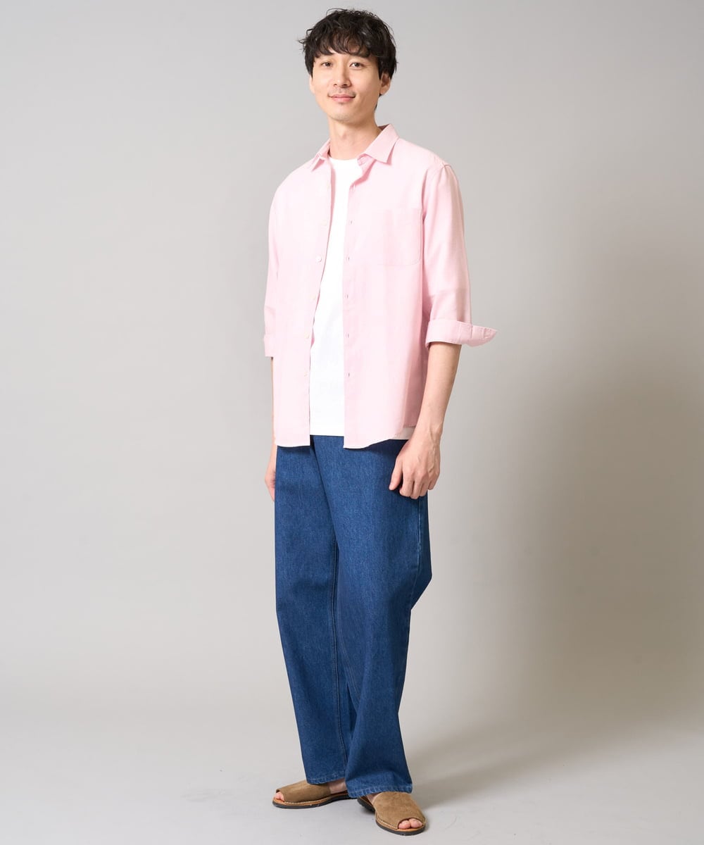 KHBGA30049 a.v.v MEN(アー・ヴェ・ヴェ) 【累計1.3万枚販売/接触冷感/イージーケア】リネン混7分袖シャツ【洗える/ストレッチ/速乾】 ラベンダー
