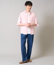 KHBGA30049 a.v.v MEN(アー・ヴェ・ヴェ) 【累計1.3万枚販売/接触冷感/イージーケア】リネン混7分袖シャツ【洗える/ストレッチ/速乾】 ラベンダー