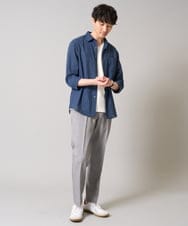 KHBGA30049 a.v.v MEN(アー・ヴェ・ヴェ) 【累計1.3万枚販売/接触冷感/イージーケア】リネン混7分袖シャツ【洗える/ストレッチ/速乾】 ラベンダー