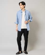 KHBGA30049 a.v.v MEN(アー・ヴェ・ヴェ) 【累計1.3万枚販売/接触冷感/イージーケア】リネン混7分袖シャツ【洗える/ストレッチ/速乾】 ラベンダー